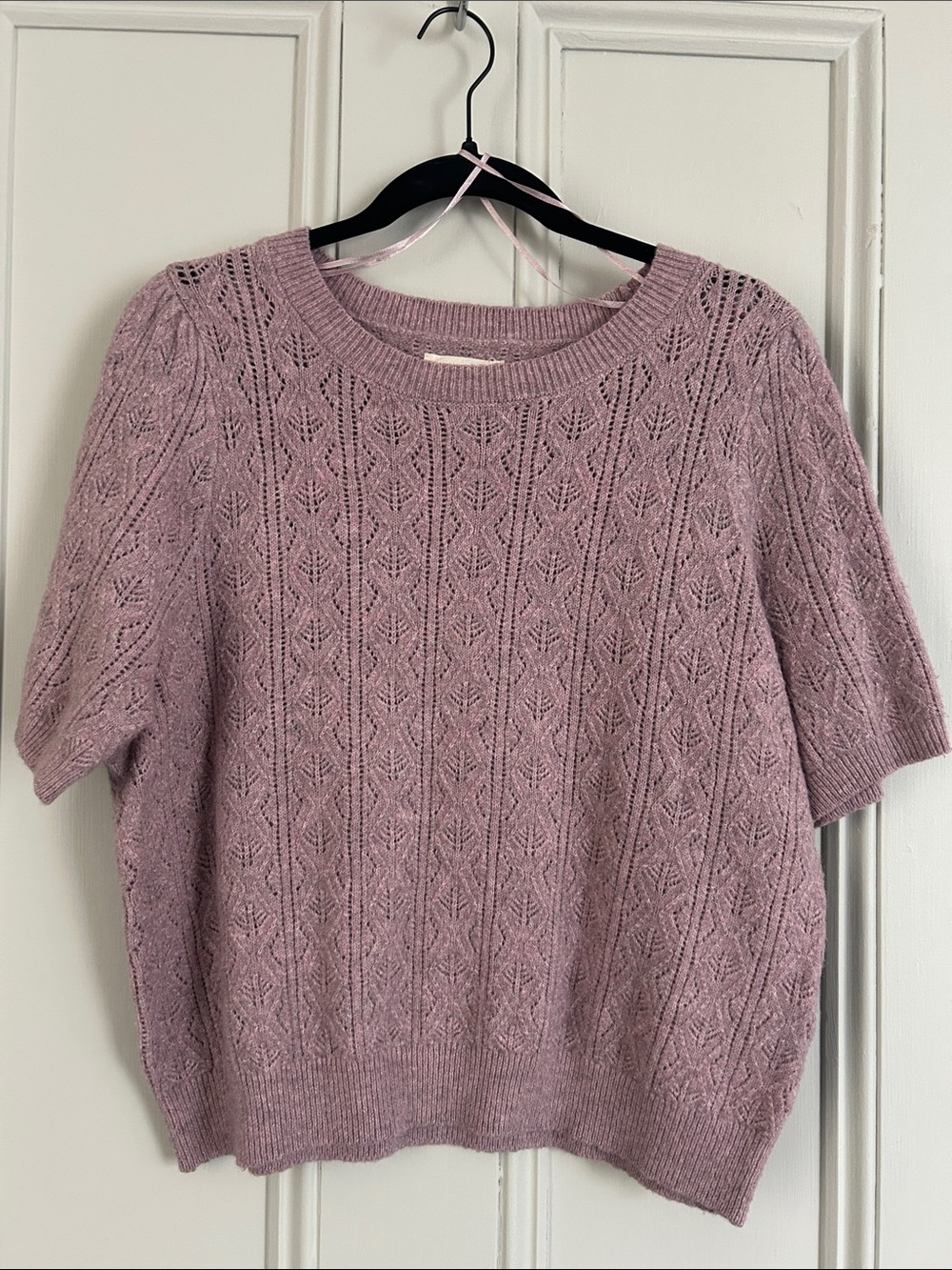 Lucky Brand Mauve Open-Knit Short Sleeve Sweater